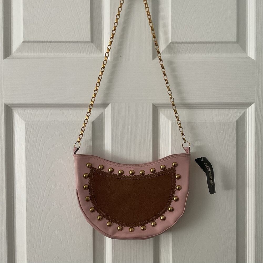 Leatherock Y2K Shoulder Bag Deadstock Pink Studded Chain Leather Made In USA